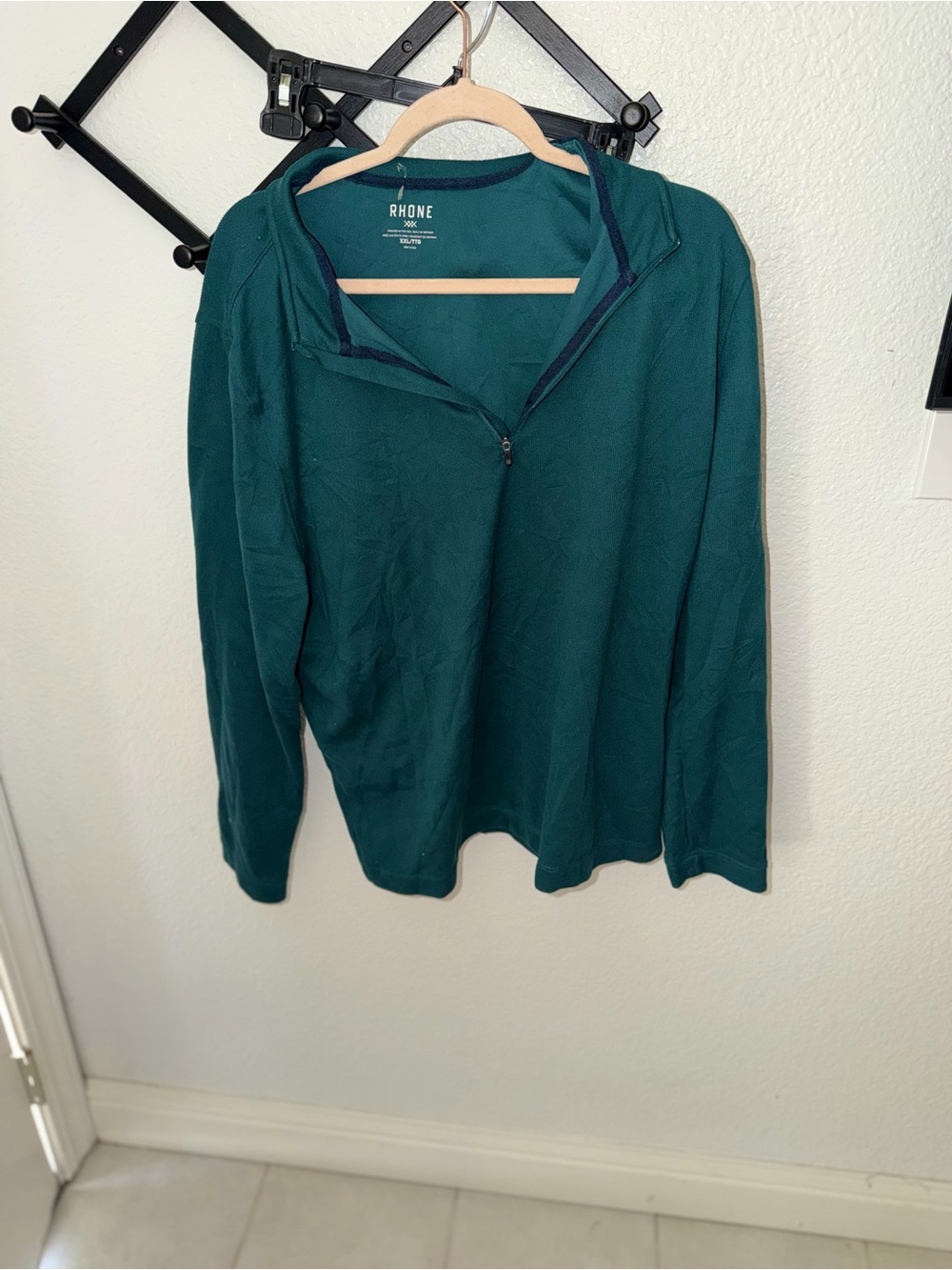 Rhone Mens Quarter Zip Pullover Teal Long Sleeve XXL - Picture 2 of 3